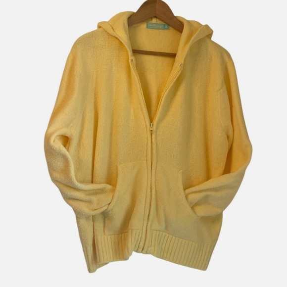 Chenille Hoodie Jacket Zip Front Loungewear Swim Cover Up Resort Butter Yellow - Picture 2 of 4